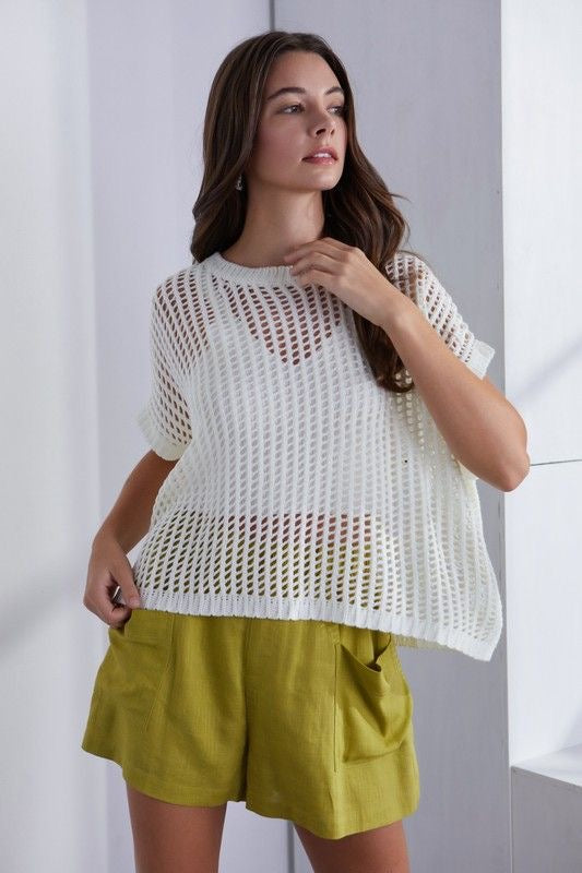 Off White Crochet Hollow Knit Top sold by A Velvet Window