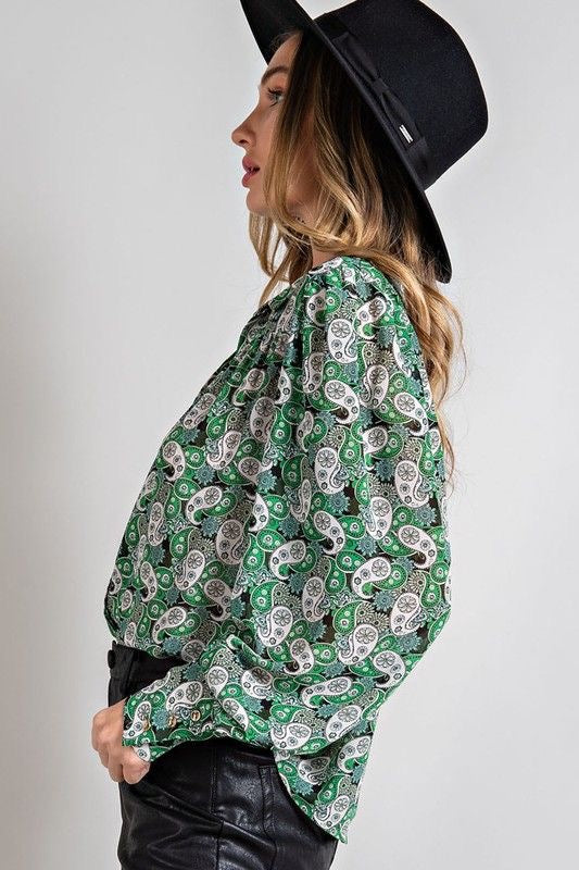 Semi Sheer Green Paisley Top sold by A Velvet Window