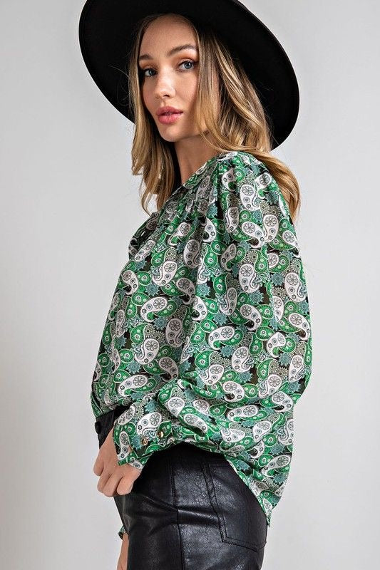 Semi Sheer Green Paisley Top sold by A Velvet Window