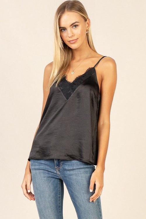 Black Satin and Lace Top