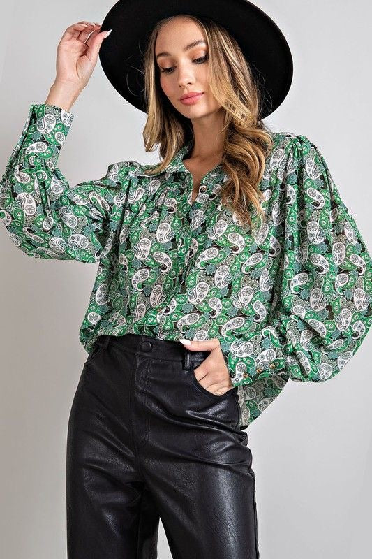 Semi Sheer Green Paisley Top sold by A Velvet Window