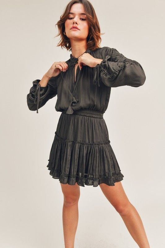 Black Silky Cinch Sleeve Dress sold by A Velvet Window