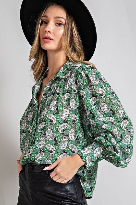 Semi Sheer Green Paisley Top sold by A Velvet Window