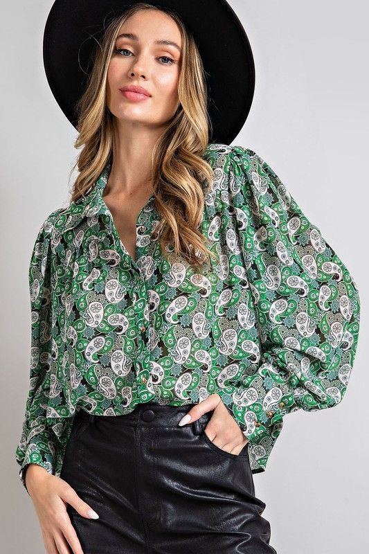 Semi Sheer Green Paisley Top sold by A Velvet Window