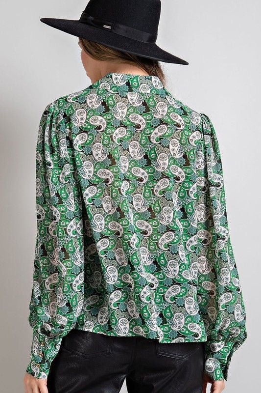 Semi Sheer Green Paisley Top sold by A Velvet Window