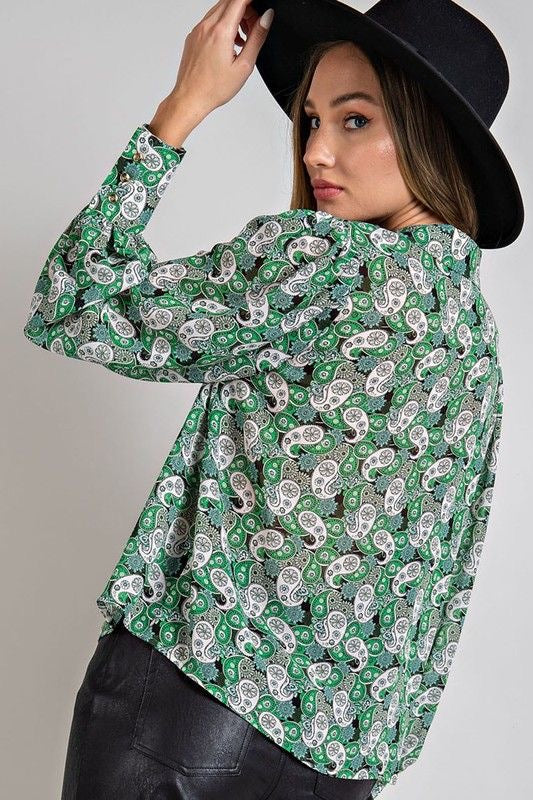 Semi Sheer Green Paisley Top sold by A Velvet Window